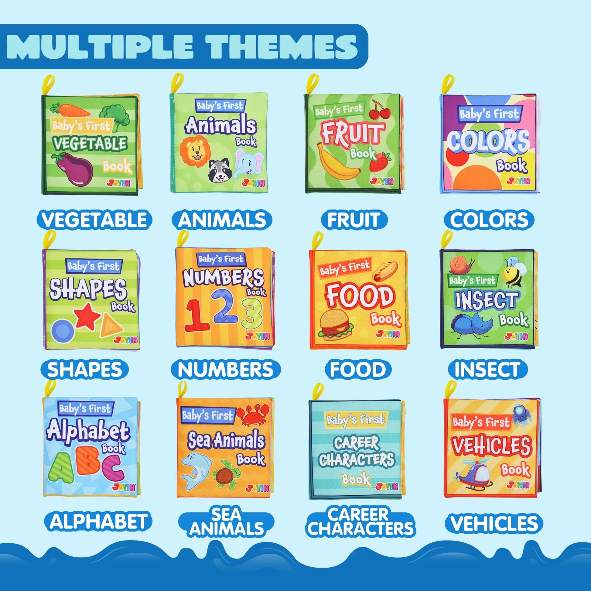 JOYIN 12 Pcs Bath Books, Nontoxic Fabric Soft Crinkly Cloth Books, Waterproof, Bathtub Pool and Early Education First Toys for Infant Newborn Baby