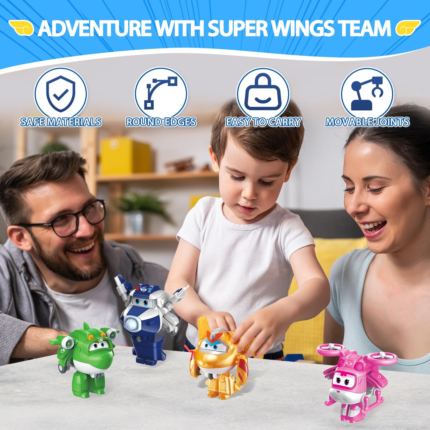 Super Wings 2" Transform-a-Bot 4-Pack, Supercharged Paul, Dizzy, Golden Boy, Mira, Airplane Toys Mini Action Figures, Preschool Toys for 3 4 5 Year
