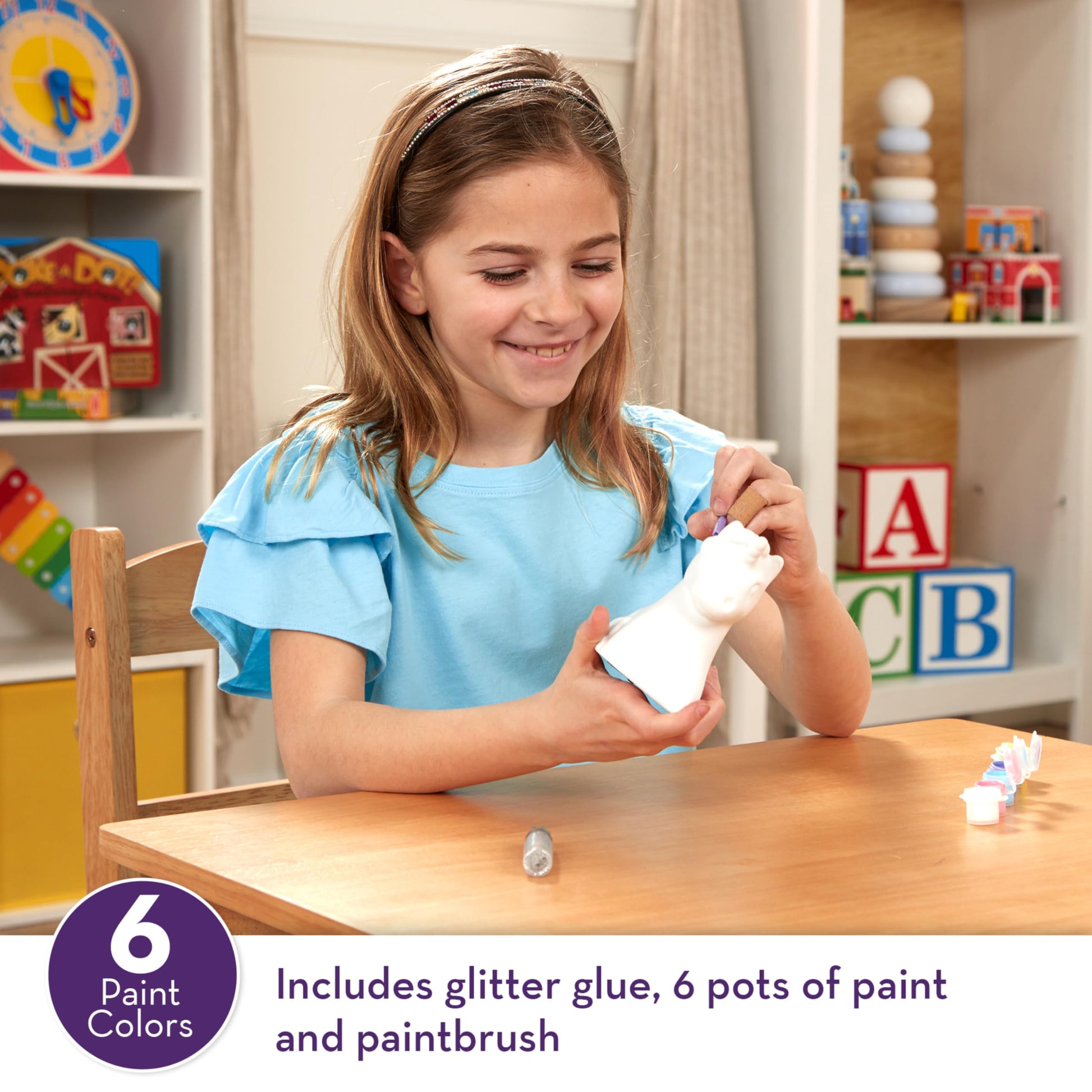 Melissa & Doug Created by Me! Decorate-Your-Own Unicorn Bank Craft Kit with 6 Pots of Paint, Glitter Glue, Paintbrush