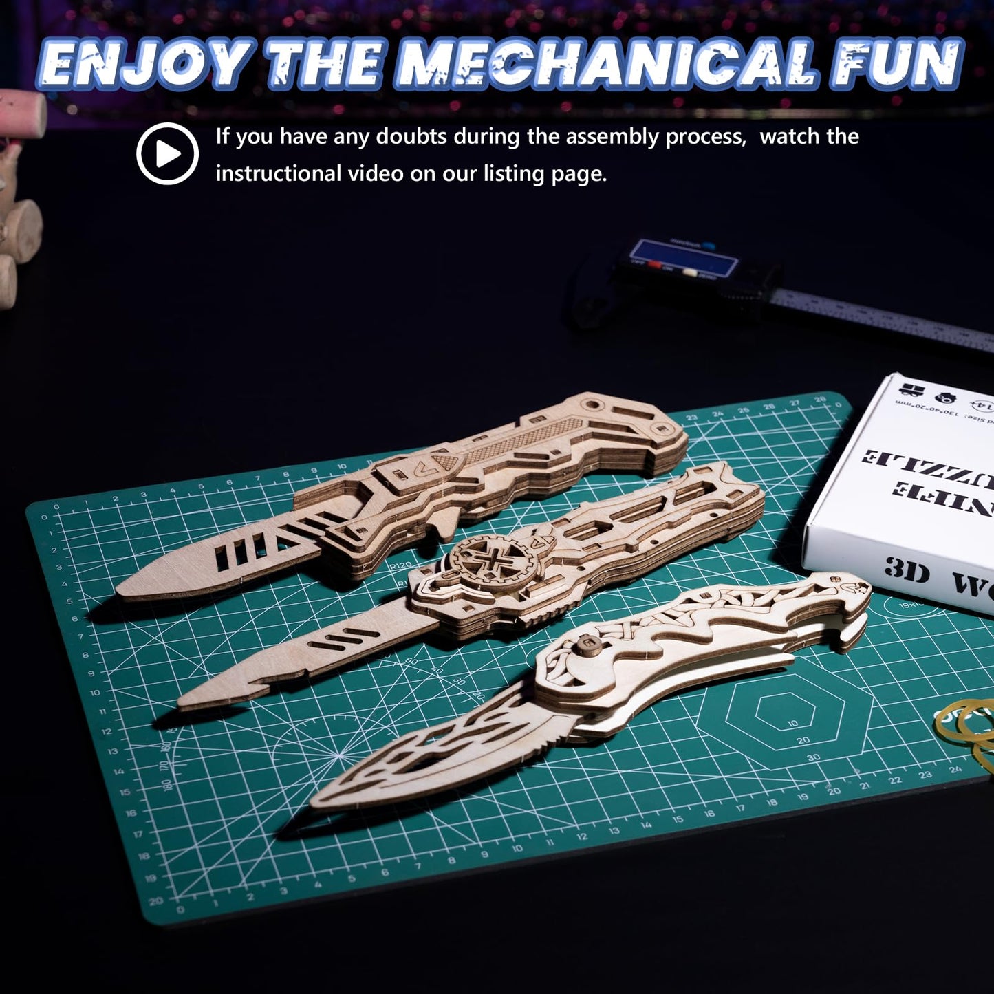 Uplike 3D Wooden Puzzle for Adults: 3-in-1 DIY Wooden Puzzles Knife Kit - 134 Pcs Brain Teaser Mechanical Model Building Toy for Adult Hobby - Wooden
