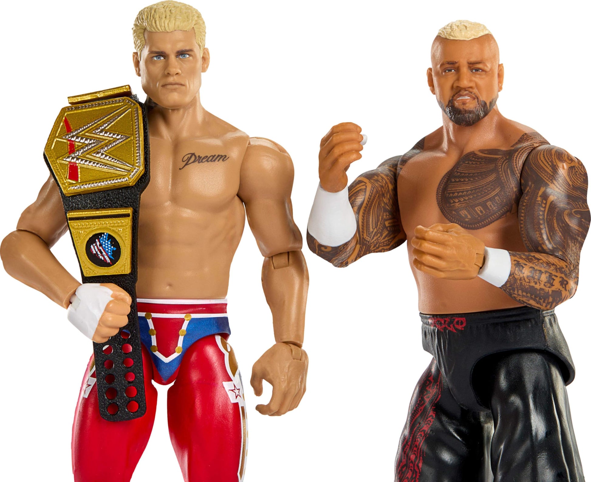 Mattel WWE Main Event Showdown Action Figures 2-Pack with Accessory, Series #24 Cody Rhodes vs Solo Sikoa Collectible Set, 6-inch