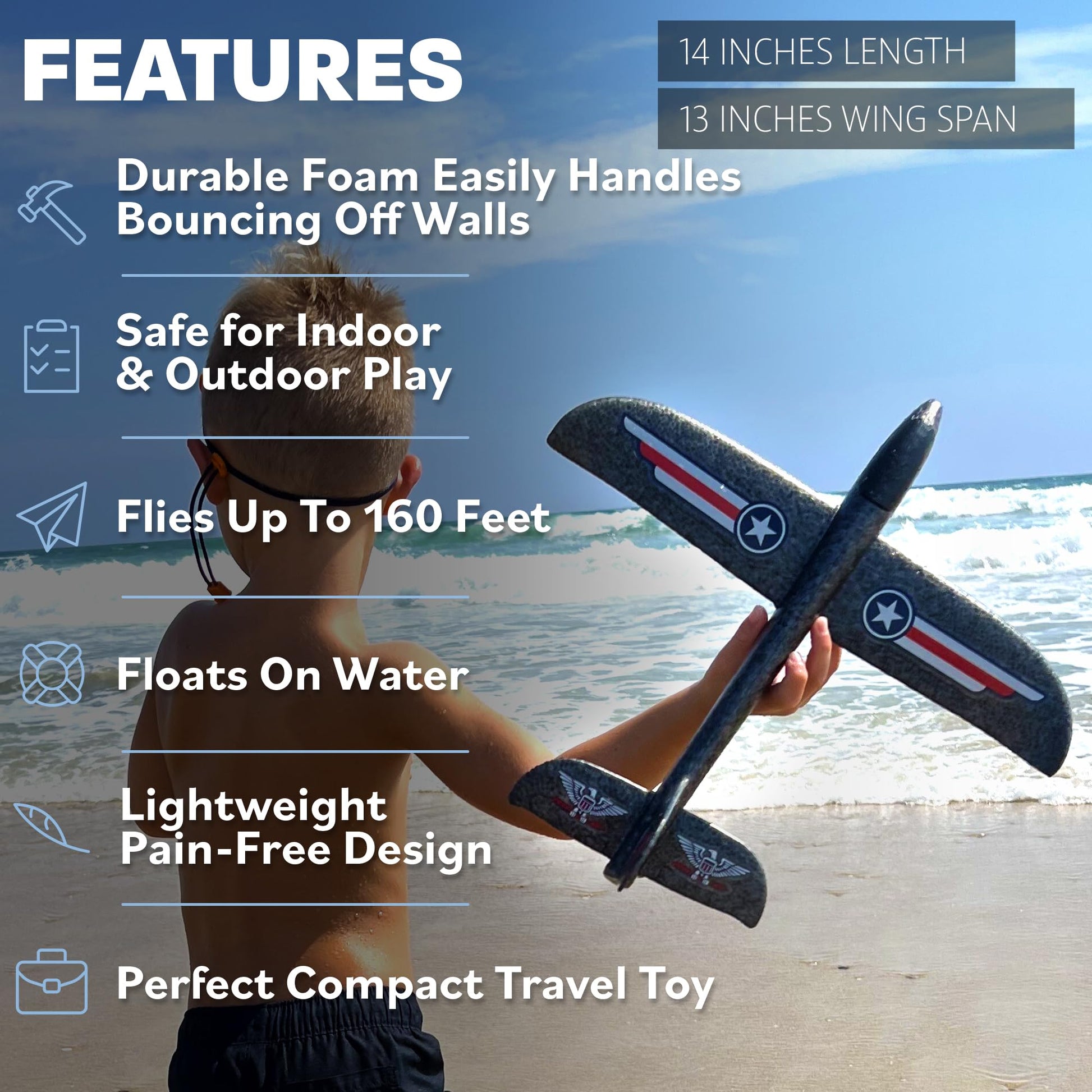Airplane Toy for Kids - 3 Pack Safe & Easy to Throw Foam Airplanes for Kids - Outdoor Toys Glider Plane Toys - Yard Game Gifts for Boys & Girls