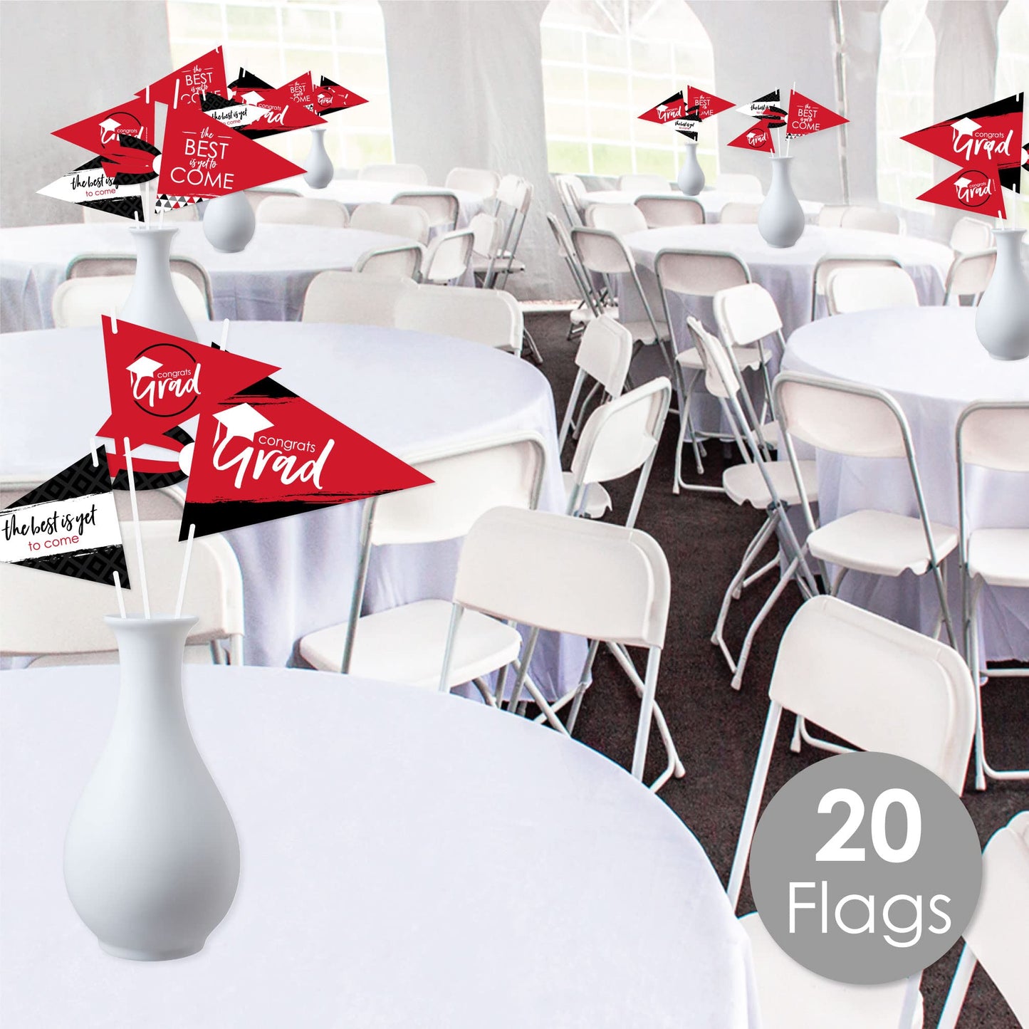 Big Dot of Happiness Red Grad - Best is Yet to Come - Triangle Red Graduation Party Photo Props - Pennant Flag Centerpieces - Set of 20