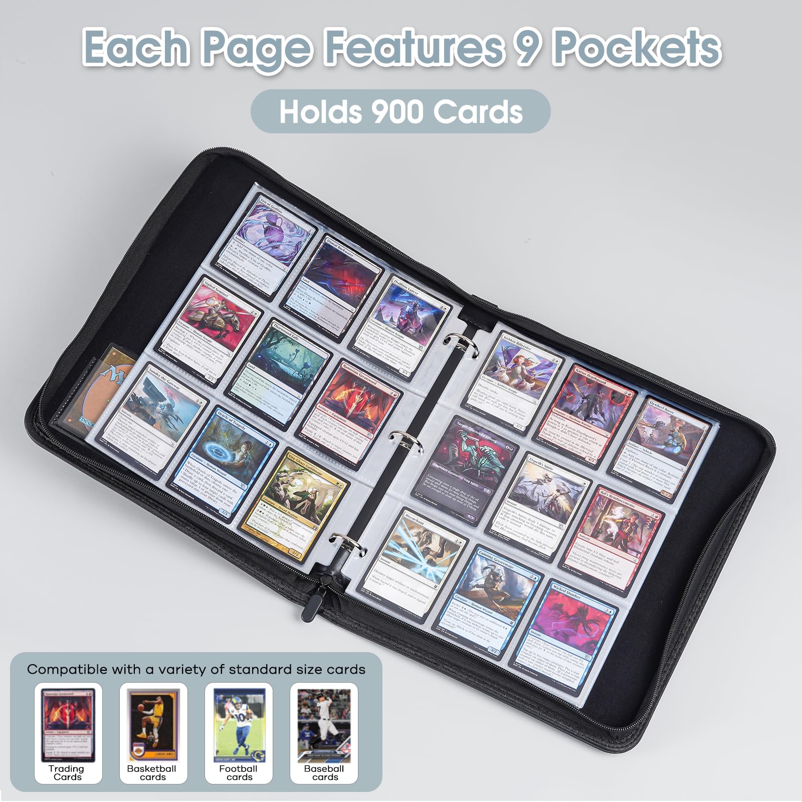 ProCase 900 Pockets Card Binder with Clear Window for Trading Cards, 9 Double Sided Pockets Cards Colletction Album Holder with Removable Sleeves for