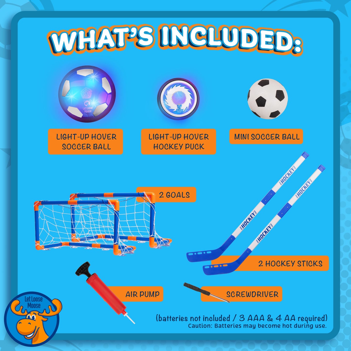 Let Loose Moose Hockey & Hover Soccer Ball Indoor 3-in-1 Set for Kids Aged 4-6, 6-8, 8-12 - Indoor Hockey and Soccer Toys Game Set for Boys and Girls