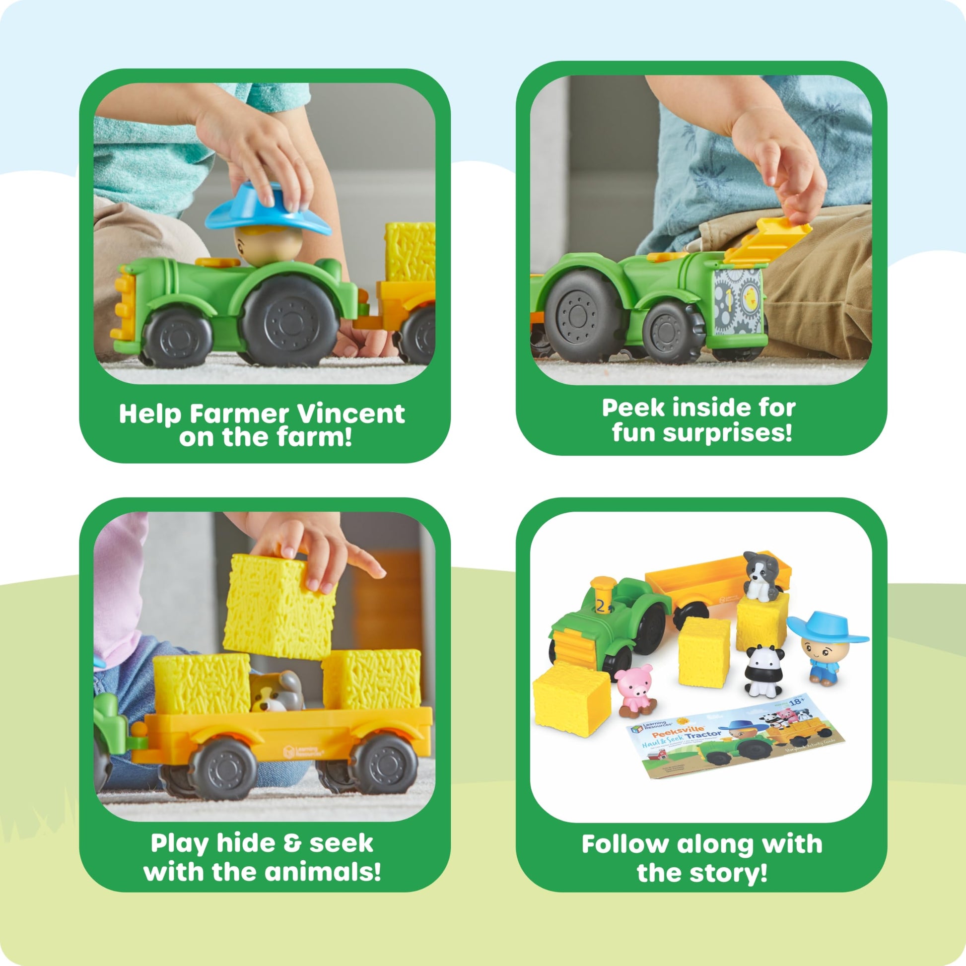 Learning Resources Peeksville Haul & Seek Tractor - Farm Animal Toys, Play Figure Playsets, Barnyard Toys, Toddler Farm Playset, Farmer Toy, Animal