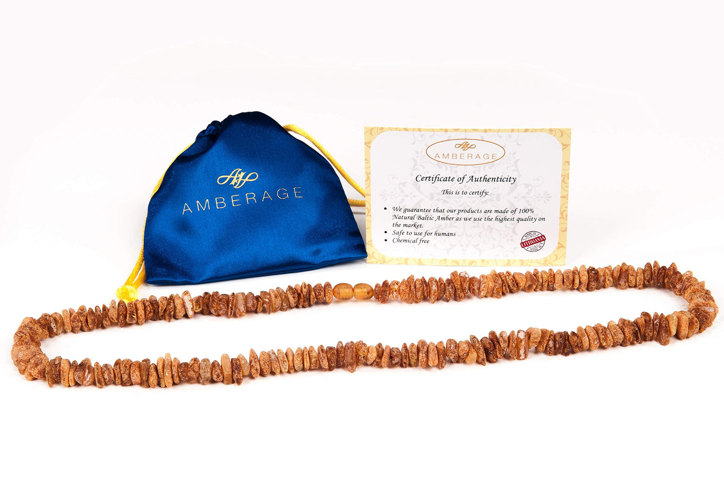 AMBERAGE Natural Baltic Amber Necklace for Women - Hand Made from Raw/Certified Baltic Amber Beads(2 sizes) (21.7)