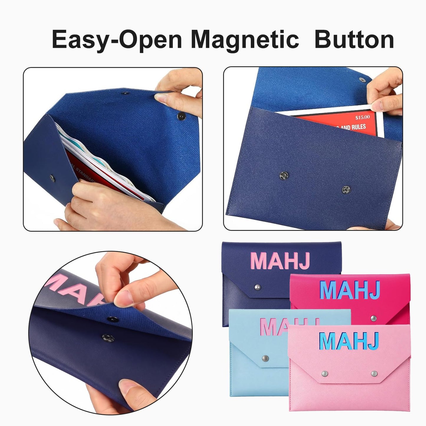 Eccentfit 4-Pack Leather Mahjong Card Holder for Mahjong NMJL Rule Cards & Mahjong Shuffler Cards, Protective Envelope Bag for Mahjong Card, Mahj