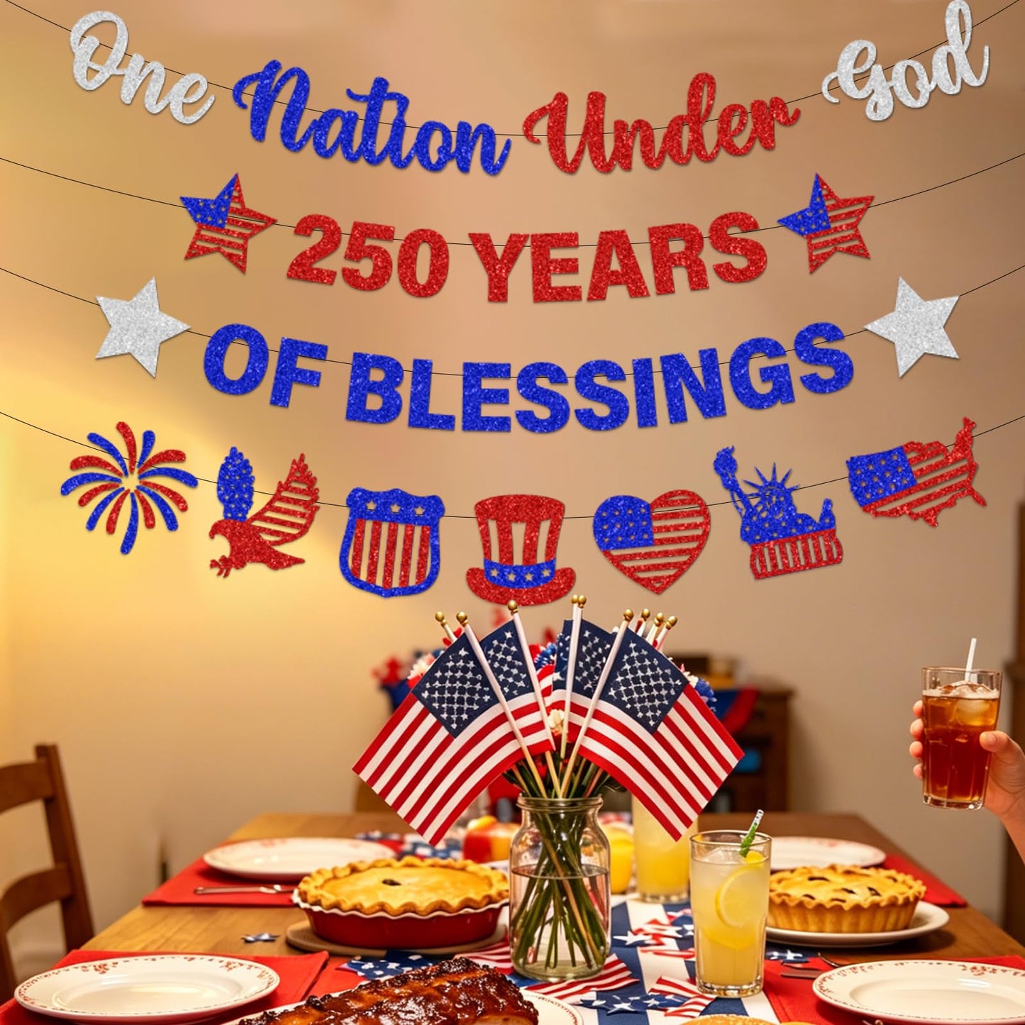 4th of July Decorations,glitter Independence Day Banner Red Blue White 4th of July Banner for Patriotic Home Party Mantel Fireplace Supplies