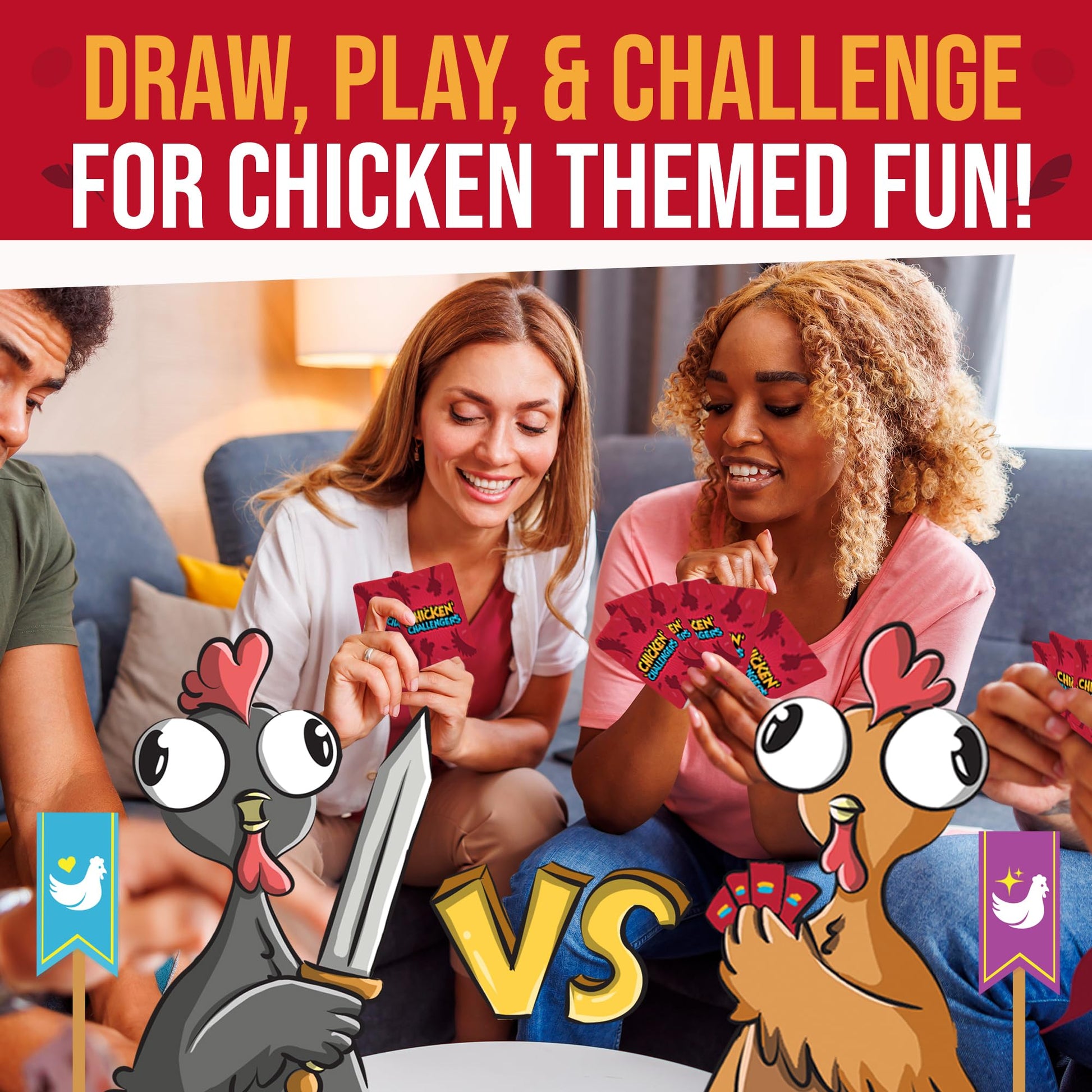 Chicken Challengers Card Game - Hilarious Strategy for Adults & Teens, Family Game Night, 2‑8 Players, Ages 13+, Travel‑Friendly
