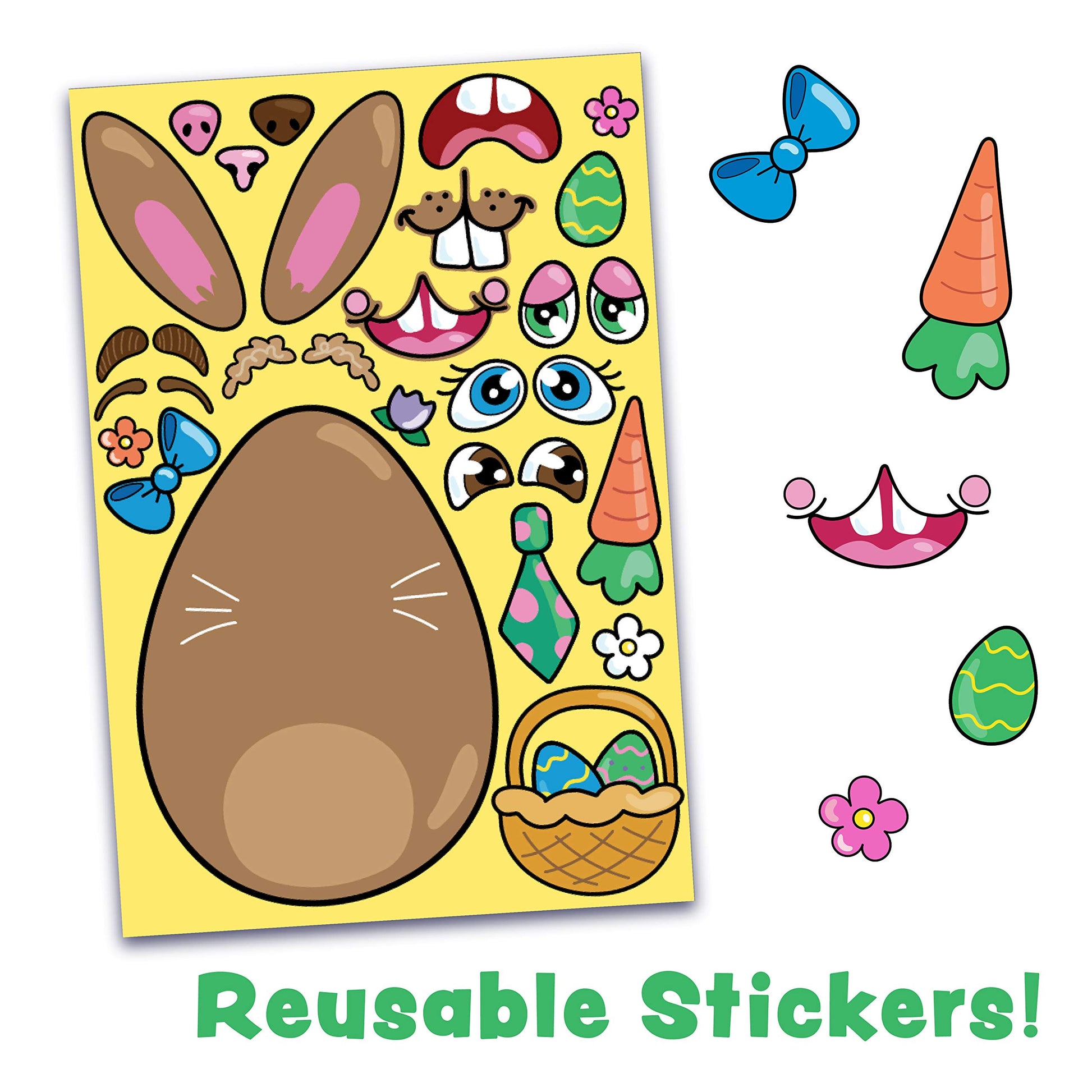 JOYIN 24 PCS Easter Stickers Mix and Match Make a Face Animal Stickers with Easter Egg Themed Pig, Bunny, Chicken, Cow, Sheep, Duck Party Favor