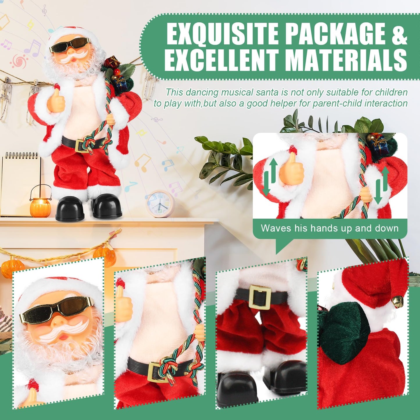 SdeNow Animated Santa Claus Singing Dancing Stuffed Christmas Toys Shaking Belly Christmas Musical Stuffed Animals Plush Electric Santa Dolls for Kids