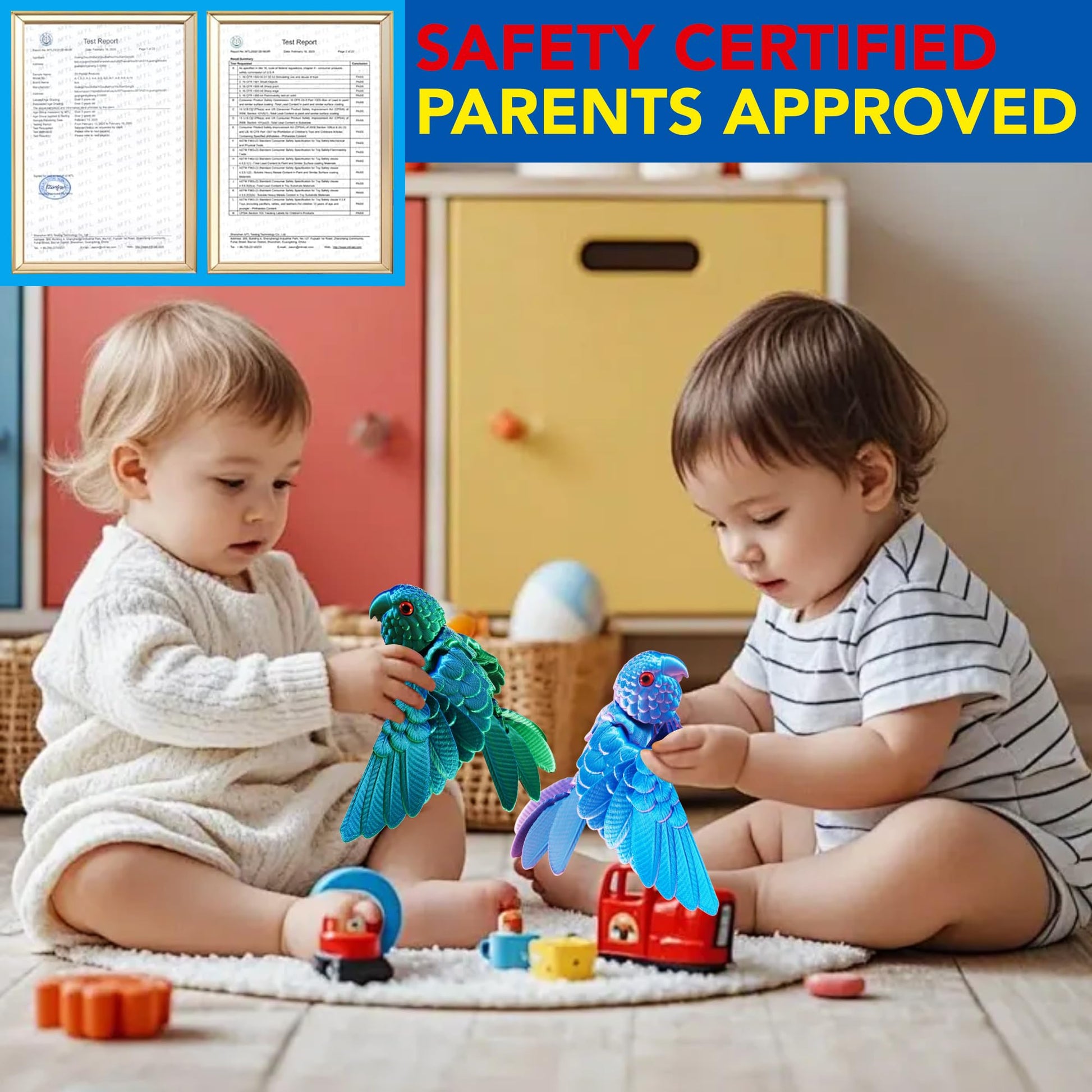 Maxdecoer 3D Printed Articulated Parrot Figure with Movable Wings, Flexible Joint Bird Desk Fidget Toy, Colorful Collectible Home & Office Decor Gift