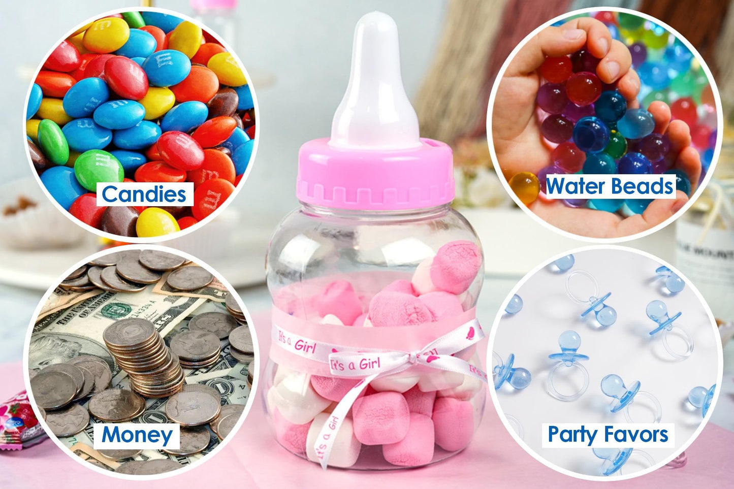 8.5" Jumbo Fillable Baby Shower Bank Plastic Decoration Centerpiece (Pink, 8.5")