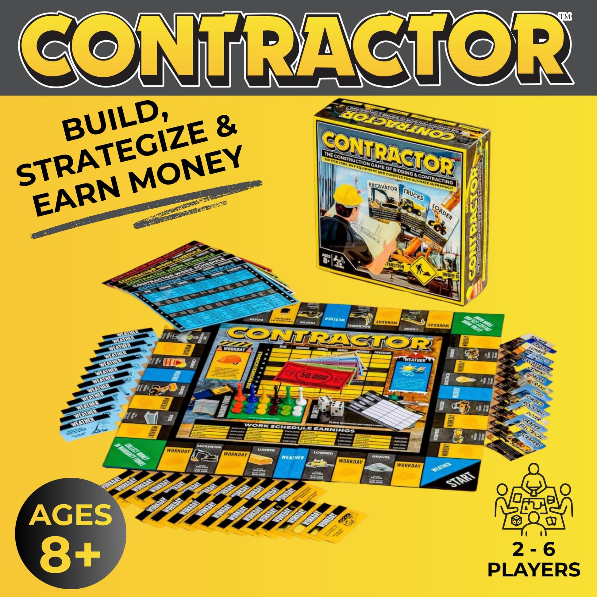 Contractor Board Game - Construction Strategy Game for Family Game Night, City-Building Resource Management, Ages 8+, 2-6 Players