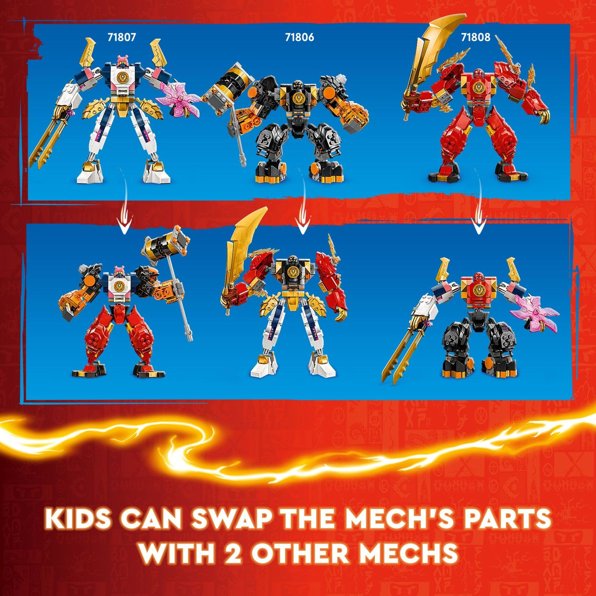LEGO NINJAGO Sora’s Elemental Tech Mech Mini Ninja Toy, Customizable Figure, Adventure Toy Set for Kids with Sora Minifigure, Ninja Action Figure Gift