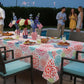 Newbridge 52 x 70 Inch Rectangle Patriotic Vinyl Tablecloth - Flannel Backed Fireworks Table Cover, Turquoise Orange Pink Green, July 4th and Memorial