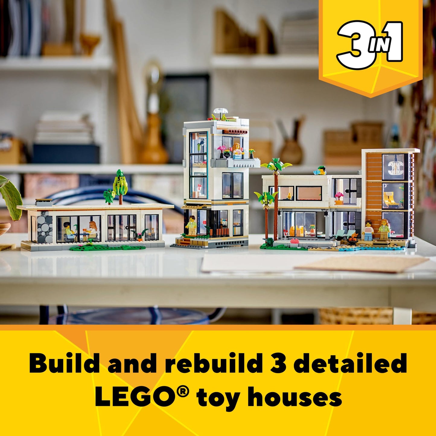 LEGO Creator 3 in 1 Modern Toy House - Kids Toy Building Set with 3 Building Options for Boys & Girls, Ages 9+ - with 2 Minifigures for Pretend Play