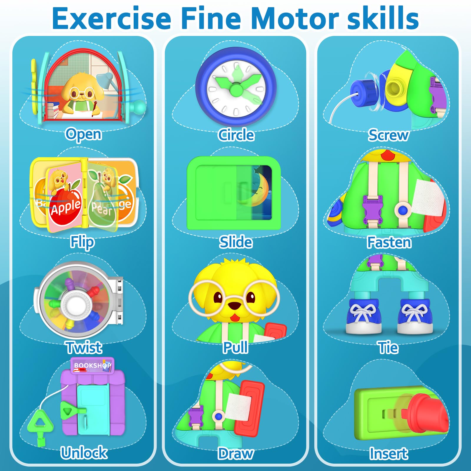 Toddler Toys for 1-2 Year Old Boy, Musical Montessori Busy Board, Early Educational Toy for Toddlers 1-3, Motor Skills Developmental Toy for 12-18