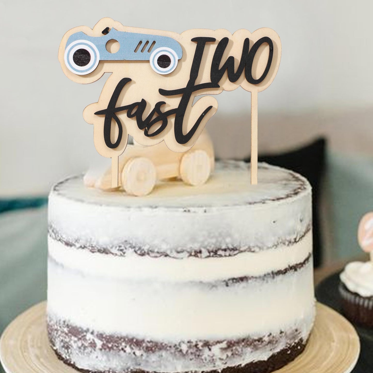 Two Fast Birthday Cake Topper,Wood Race Car Cake Topper,Racing Birthday