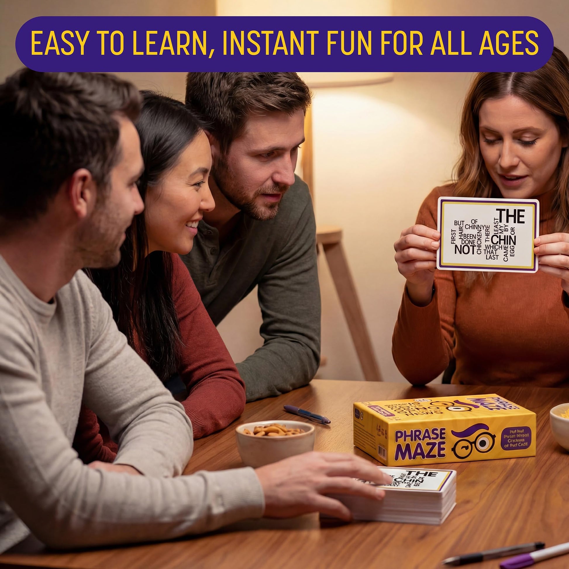 Phrase Maze Word Puzzle Party Card Game for Teens and Families Ages 10+ Hidden Phrase Pattern Recognition Brain Teaser for 2-6 Players - Adult Games