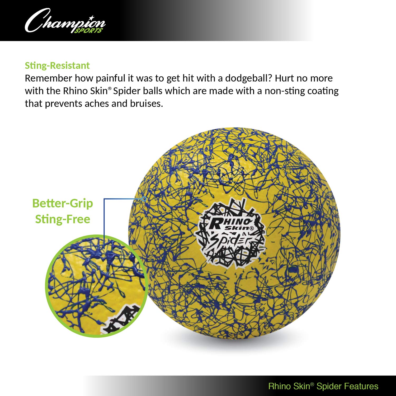 Champion Sports Premium Rhino Skin Extreme Color Dodgeballs - Glow in the Dark, Color-Changing, and Spider Grip - Low Bounce Dodgeballs