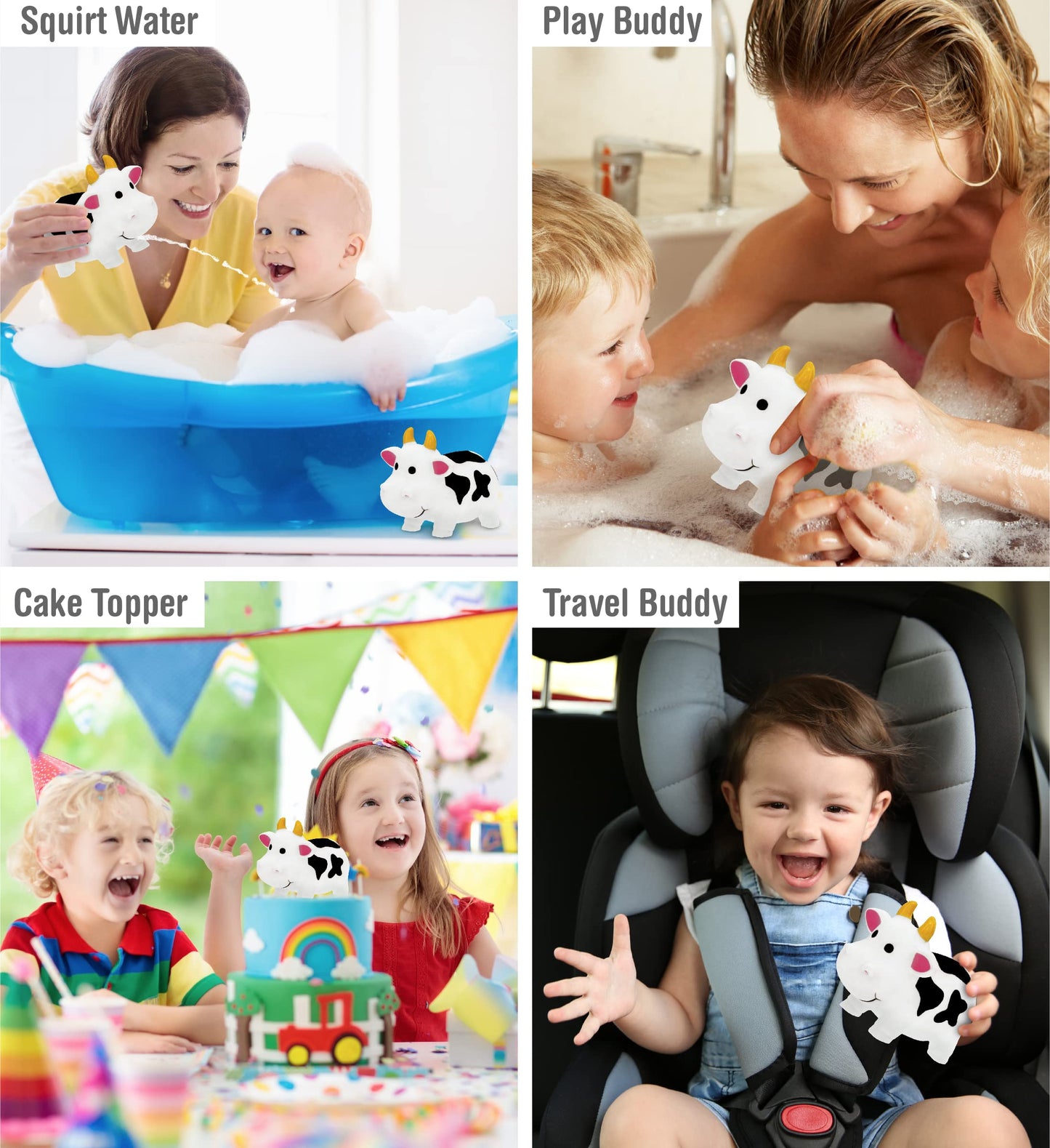 Dollibu Cow Bath Water Squirter Toy - Floating White Rubber Bath Toy, Cool Animal Squirting Bathtime Play Water Toy for Toddlers, Cute Farm Animal