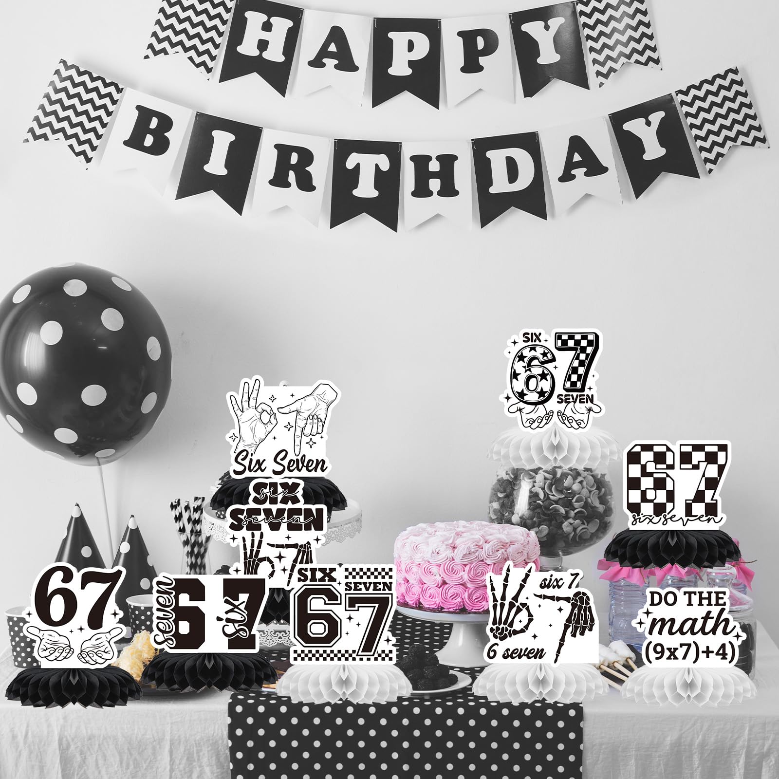 Musaeva 6 7 Birthday Decorations - 9 Pcs 6 7 Birthday Theme Party Honeycomb Centerpieces Decorations, Black 67 Meme Party Supplies for Teens Adults