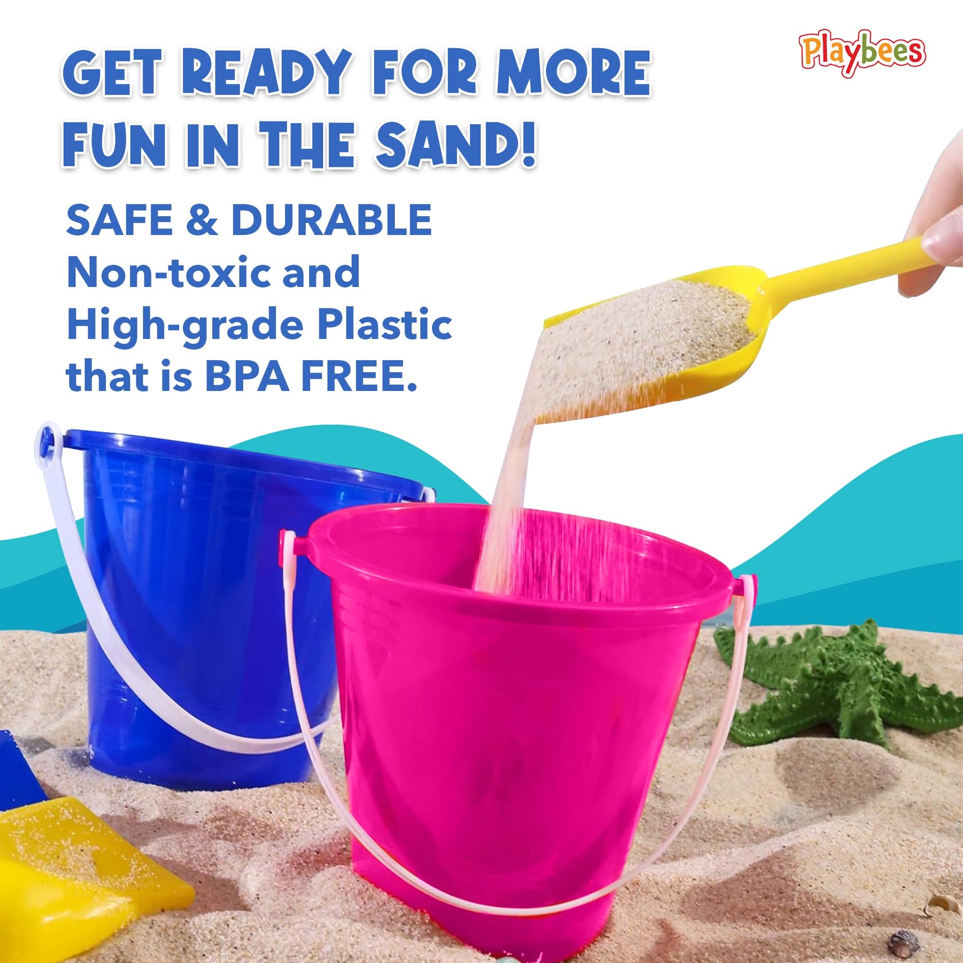 Playbees 24-Piece Beach Bucket and Shovel Set for Kids, Includes 12 Colorful 7-Inch Sand Pails and 12 Matching 7.5-Inch Shovels, Sandbox Toys