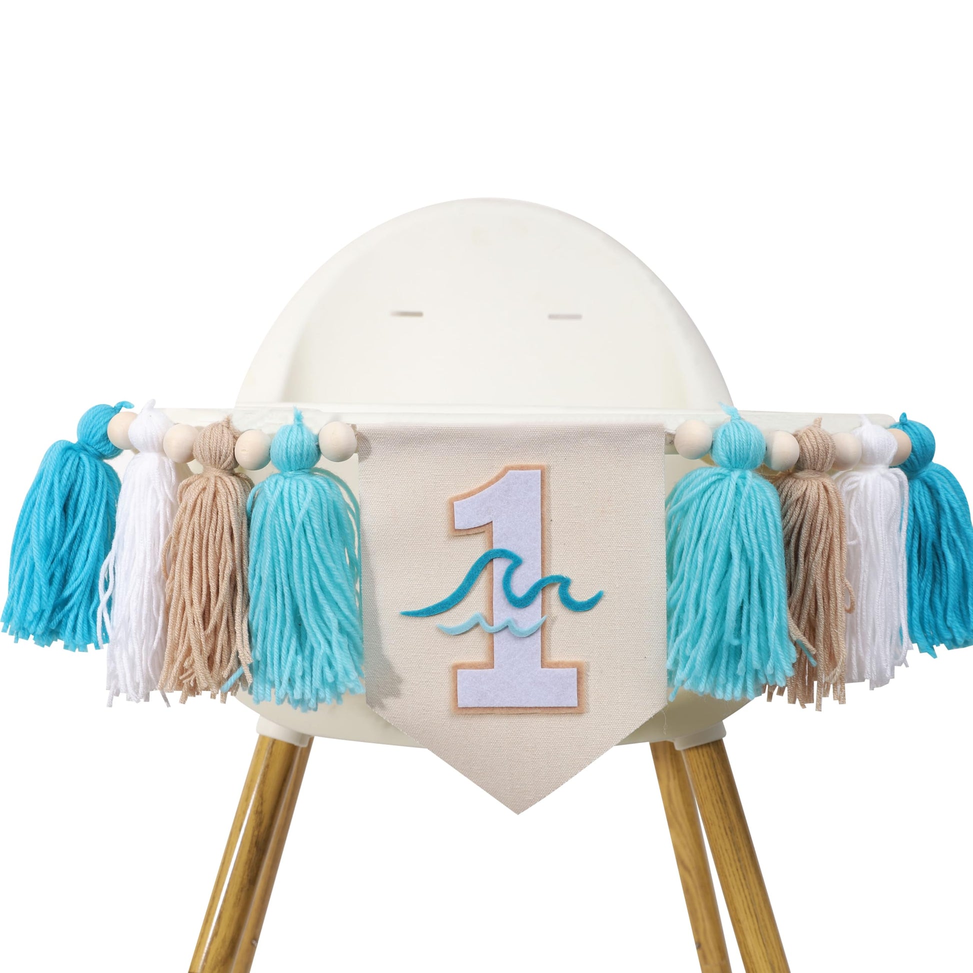 Big One Surf High Chair Banner - Wave 1st Birthday Decoration for Boys, Tassel Garland