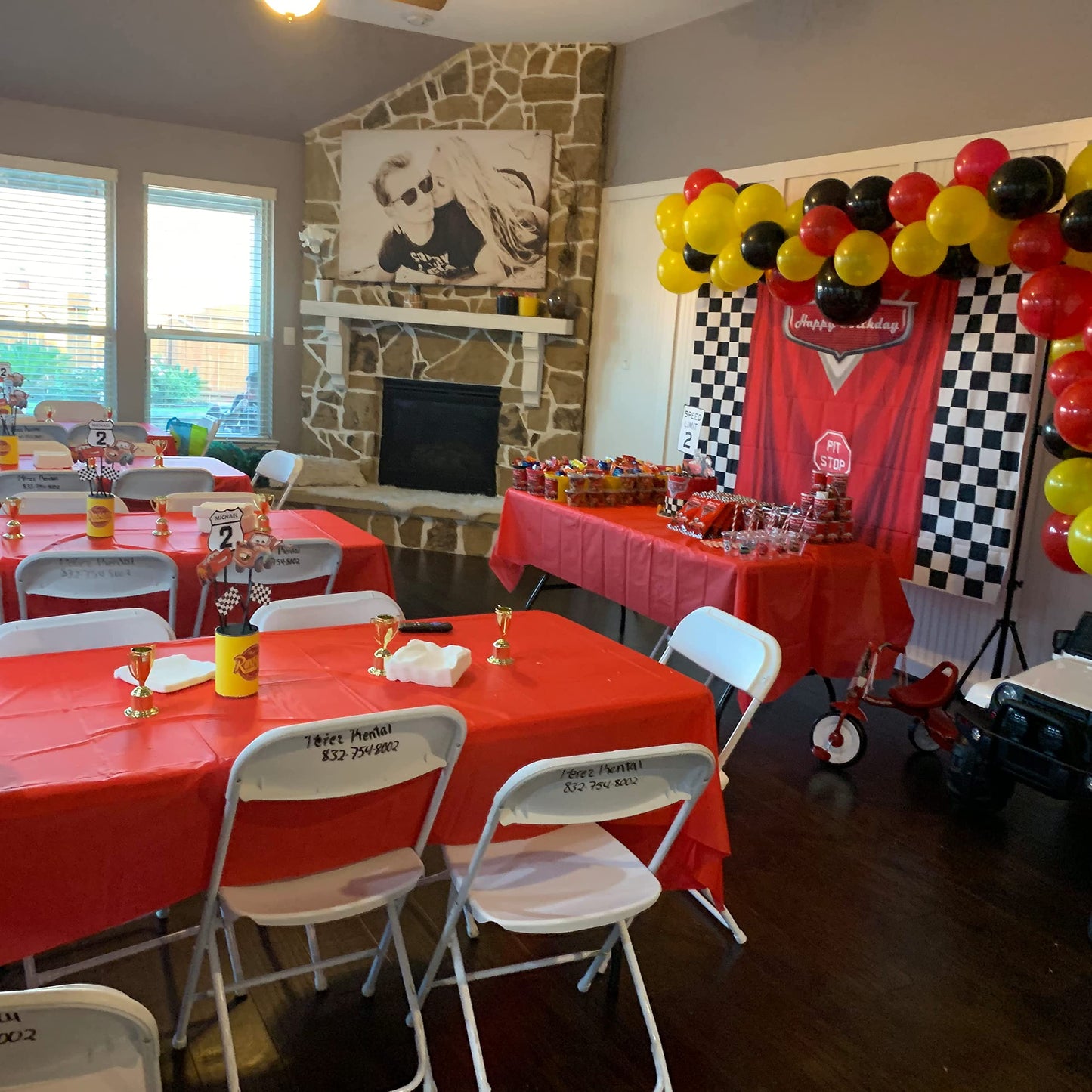 7x5ft Car Black White Grid Red Birthday Themed Backdrops Racing Flag Red Photo Backgrounds for Photography Happy Birthday Party Banner Photo Booth