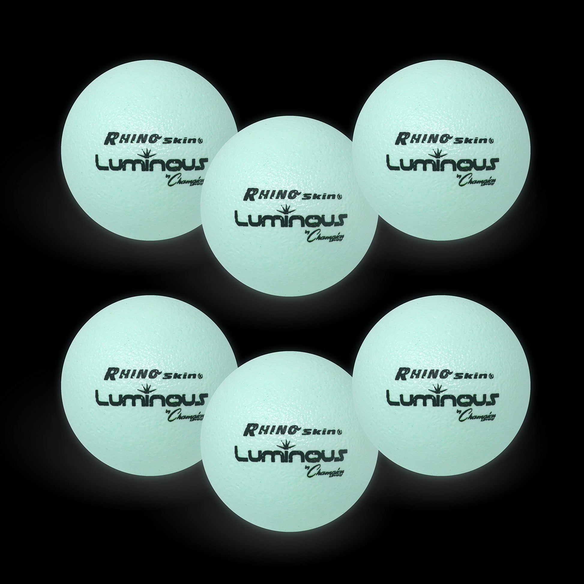 Champion Sports Premium Rhino Skin Dodgeballs with Mesh Storage Bag, Set of 6 - Glow in the Dark Playground Balls for Outdoor Games and Gym Class