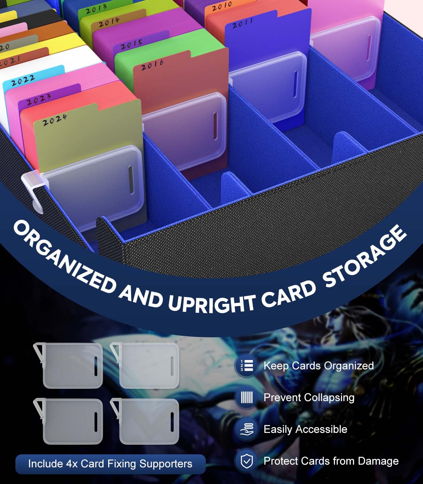 MoKo Trading Card Storage Box, 3000+ MTG Deck Box with 24 Colorful Dividers & 4 Card Supporters, Commander Card Deck Case Fits for Magic Game Cards