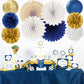 Navy-Blue White Gold Party-Decorations - 20pcs Graduation 2026 Paper Lanterns Fans,Tissue Pom Poms,Honeycomb Ball,Birthday Bridal Celebration