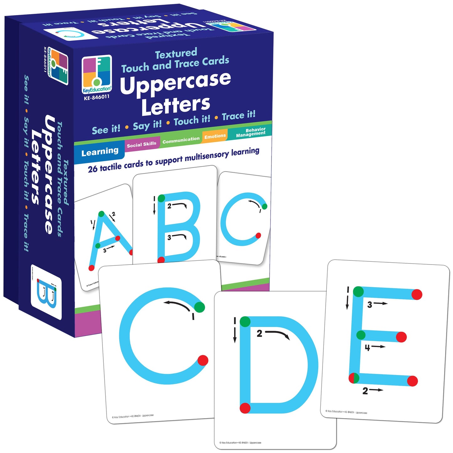 Key Education Textured Touch and Trace Alphabet Flash Cards, Uppercase ABC