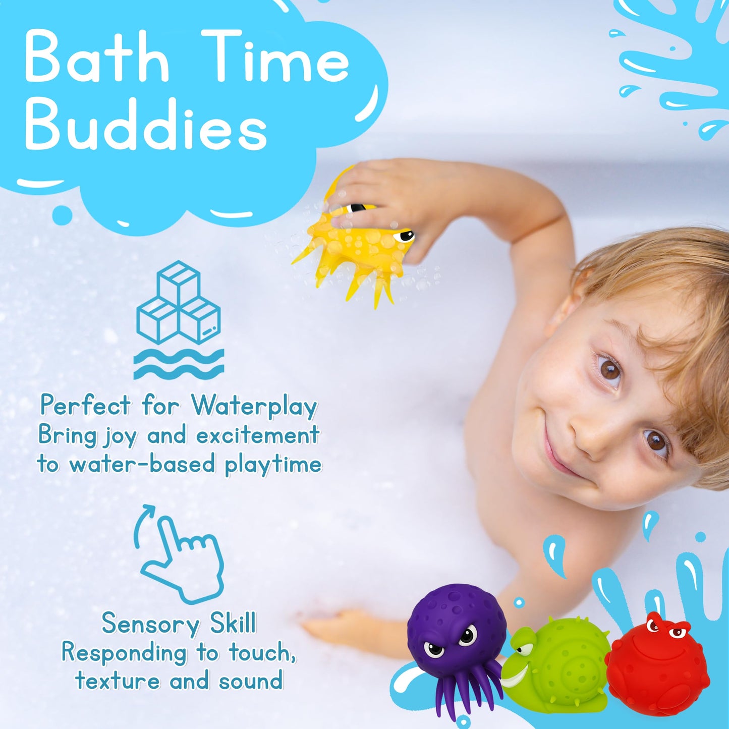 4E's Novelty Sea Animal Octopus Water Balls 4 Pack - Pool Toys Outdoor Activity Game Bath Tub Sensory Octopus Absorbent Splash Balls Bomb, Floating