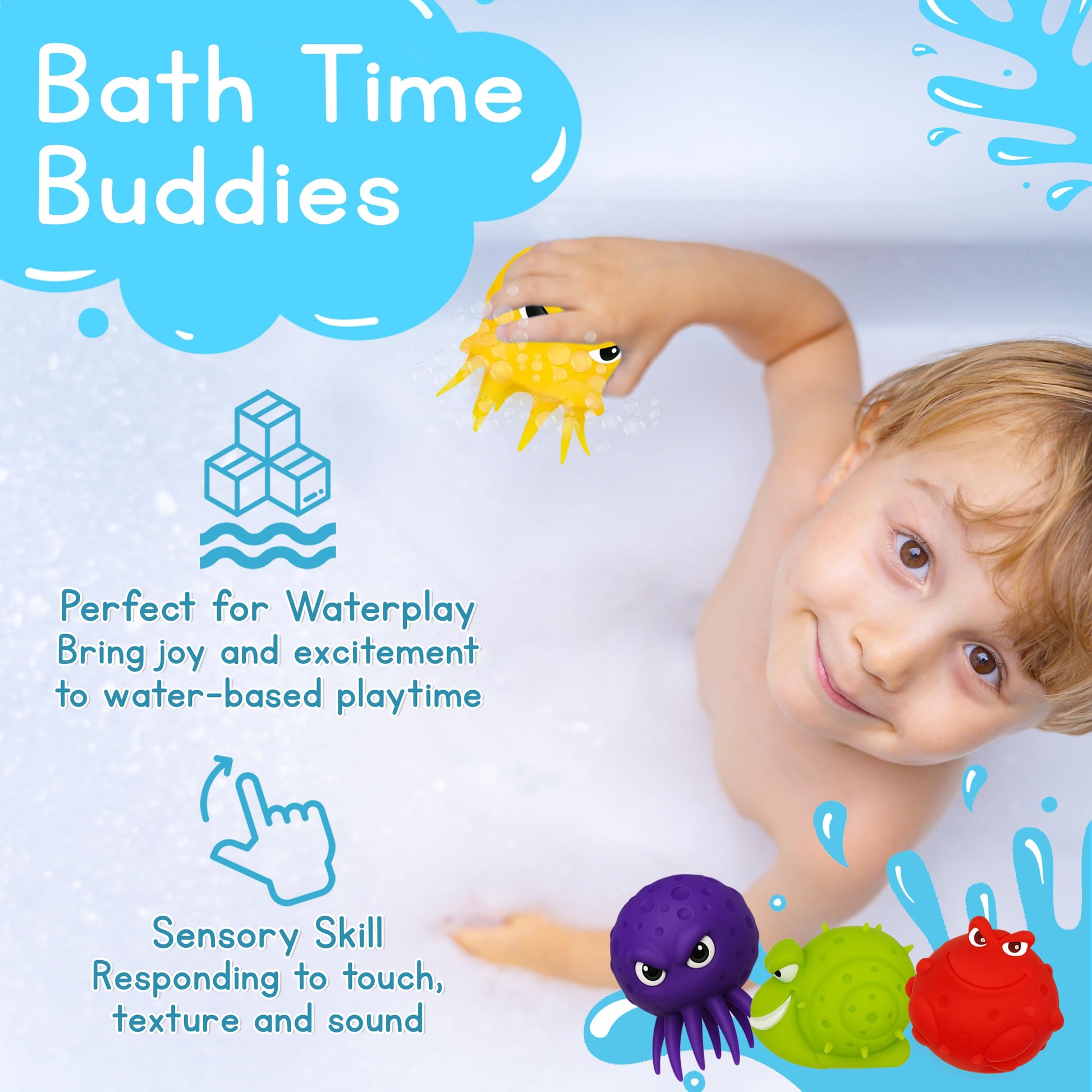 4E's Novelty Sea Animal Octopus Water Balls 4 Pack - Pool Toys Outdoor Activity Game Bath Tub Sensory Octopus Absorbent Splash Balls Bomb, Floating