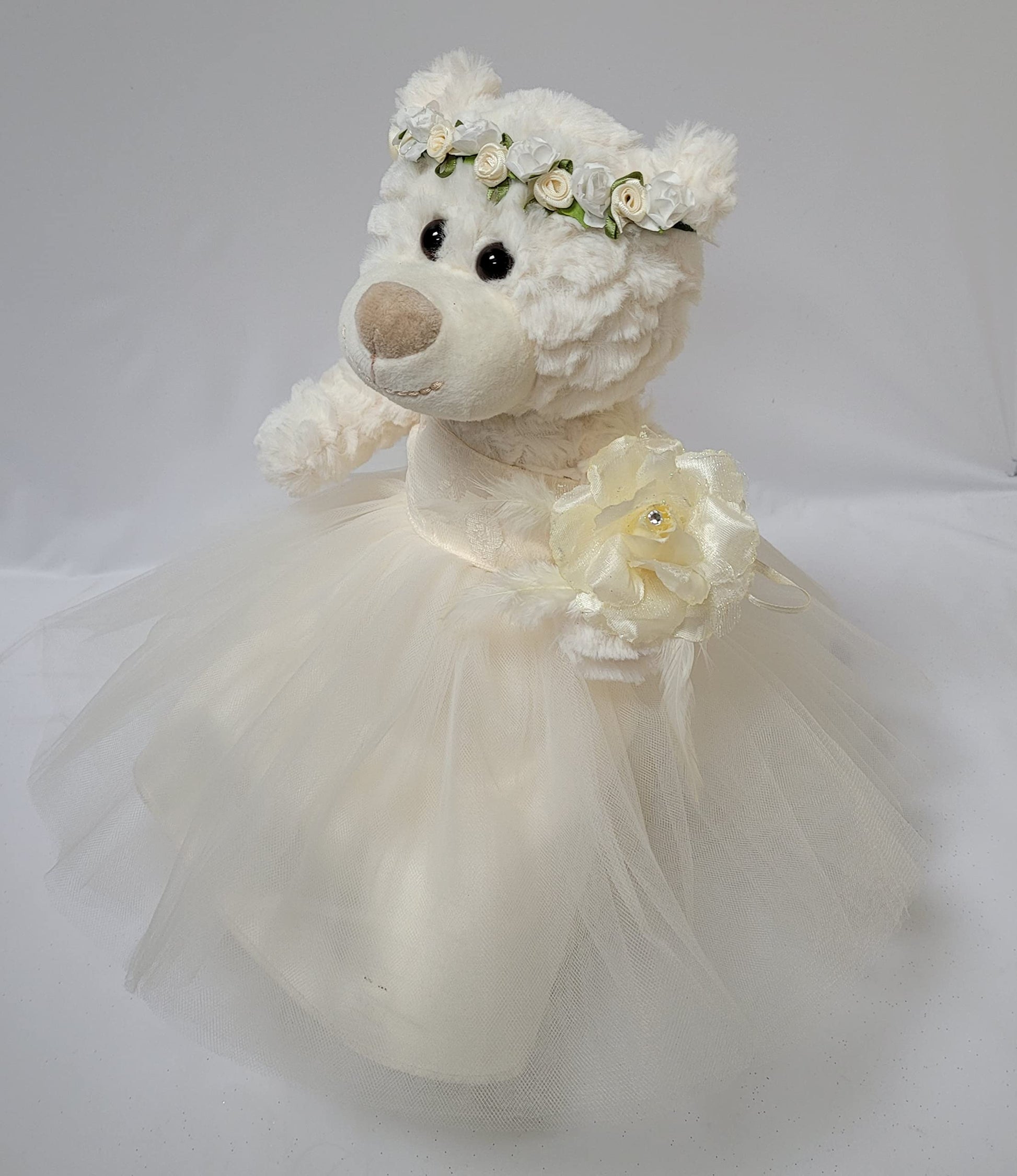 KINNEX COLLECTIONS SINCE 1997 12" Mi Bautizo Teddy Bear with Dress (Centerpiece) ~ B09631B-2 (Ivory)