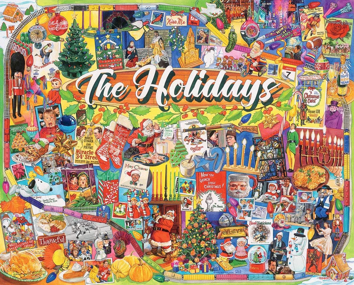 White Mountain 1000 Piece Jigsaw Puzzle Winter Christmas Holiday Puzzles for Adults and teens 24"x30" Large Pieces - The Holidays