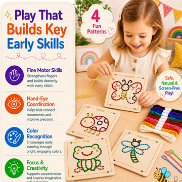 Montessori Wooden Lacing Toys for Toddlers and Kids Ages 2-4 5-7, Sewing Kit Fine Motor Skill Busy Board, Education Sensory Preschool Toy for 1 2 3 4