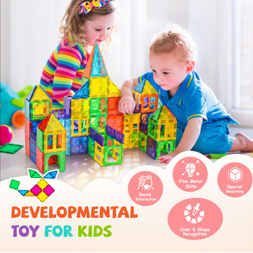 cossy 60 Pcs Magnet Tiles Magnetic 3D Building Blocks Set Educational Construction Toys for 3+ Year Kids with Stronger Magnets, Rivets-Fastened