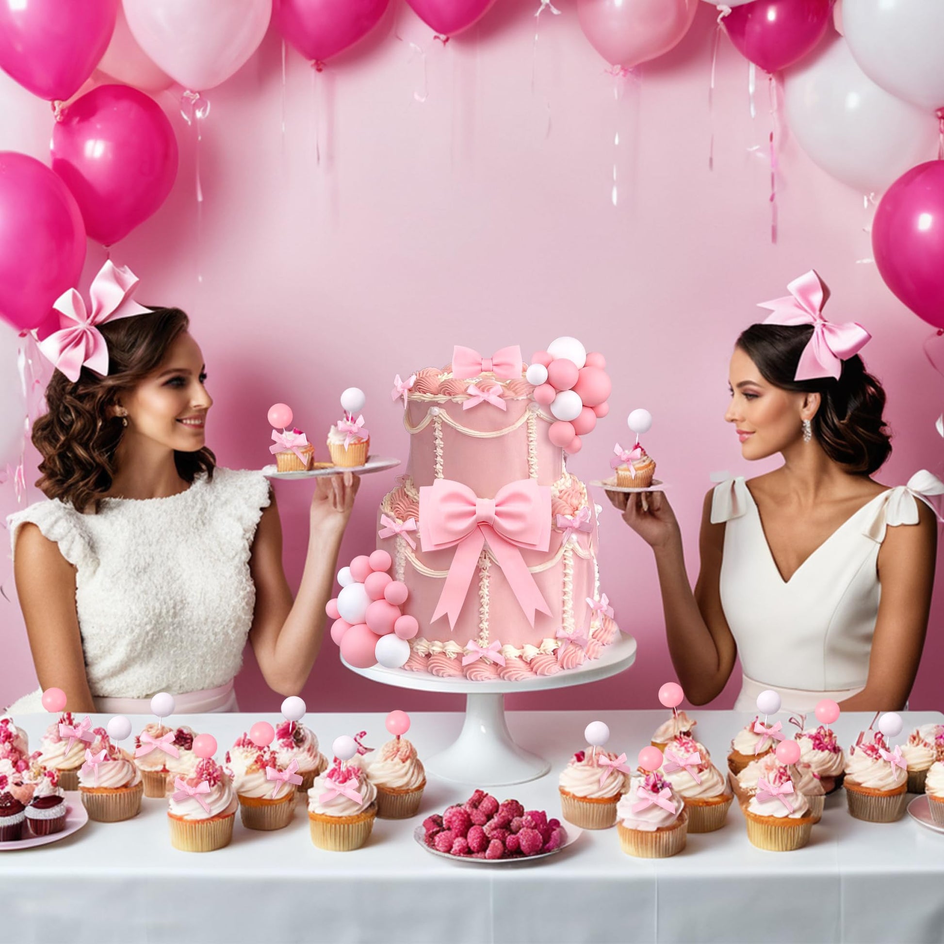 36 PCS Oversized Pink Bow Cake Toppers for Girls EVA Foam Bowknot Princess Cake Decorations Wedding Cake Topper for Birthday Baby Shower