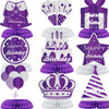 WINPOGEE 9PCS Purple Silver Happy Birthday Decorations Honeycomb Centerpieces for Women Men
