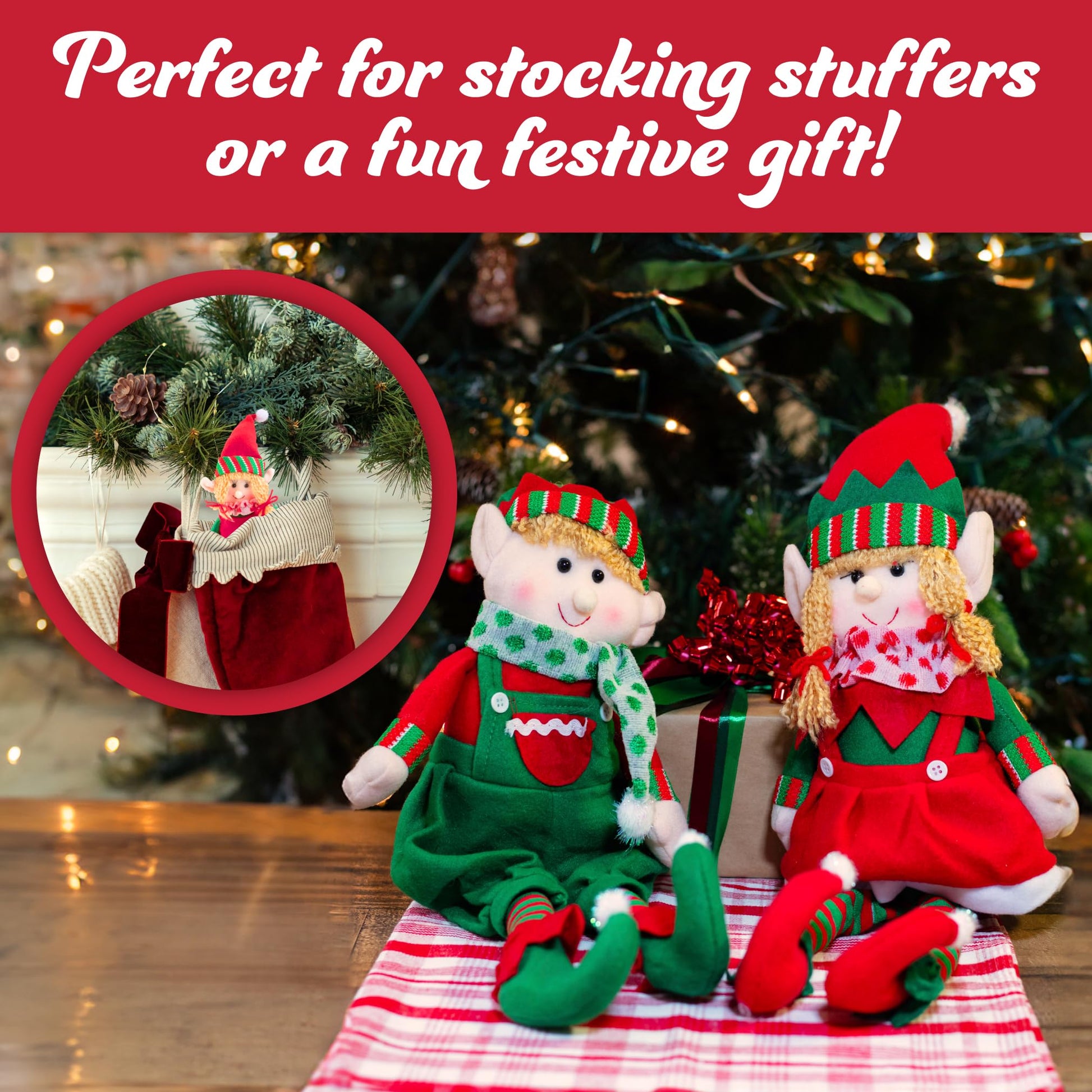 Elf Plush Christmas Stuffed Dolls, Set of 2-18" Boy and Girl Elves Holiday Cute Plush Shelf Toys - Fun Kids Buddy Figurine Decorations, Christmas