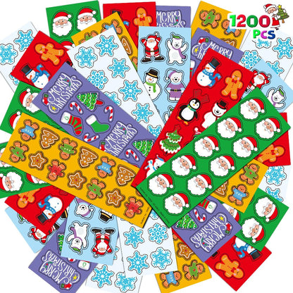 ArtCreativity 1200 Christmas Stickers for Kids - with 100 Sticker Sheets Holiday Stickers Assortment- Stocking Stuffers for Kids, Bulk Christmas Party