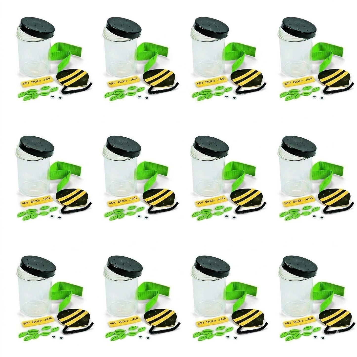 Fun Express Bug Catcher Kit for Kids - Makes 12 Bug Jars with Craft Supplies | Bug House Container with Ventilated Lids for Lightning Bug Catching |