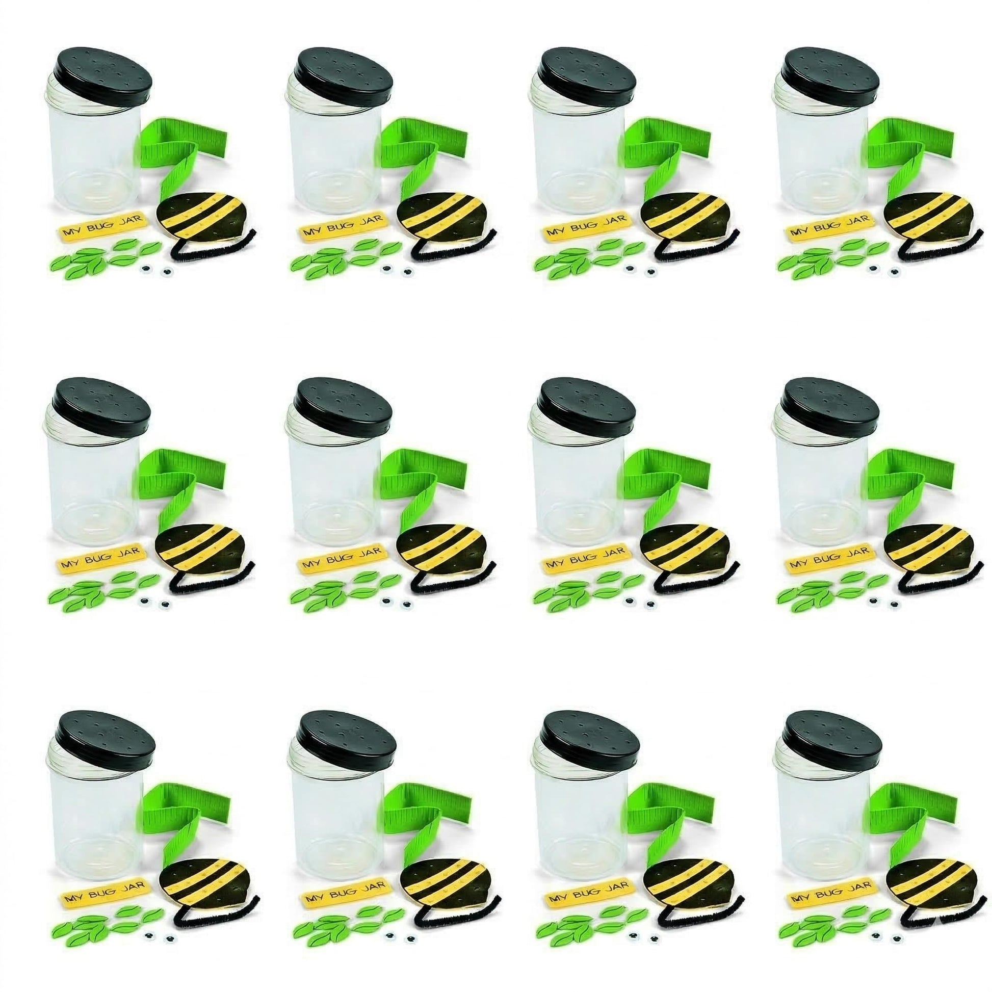 Fun Express Bug Catcher Kit for Kids - Makes 12 Bug Jars with Craft Supplies | Bug House Container with Ventilated Lids for Lightning Bug Catching |