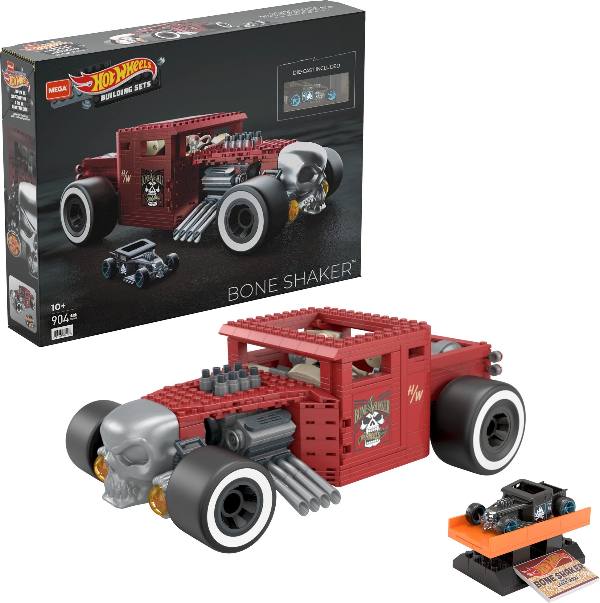 MEGA Hot Wheels Vehicle Building Toy Collectible for Adults, 1:18 Scale Bone Shaker with Die Cast Model for Fans and Collectors, HBD50