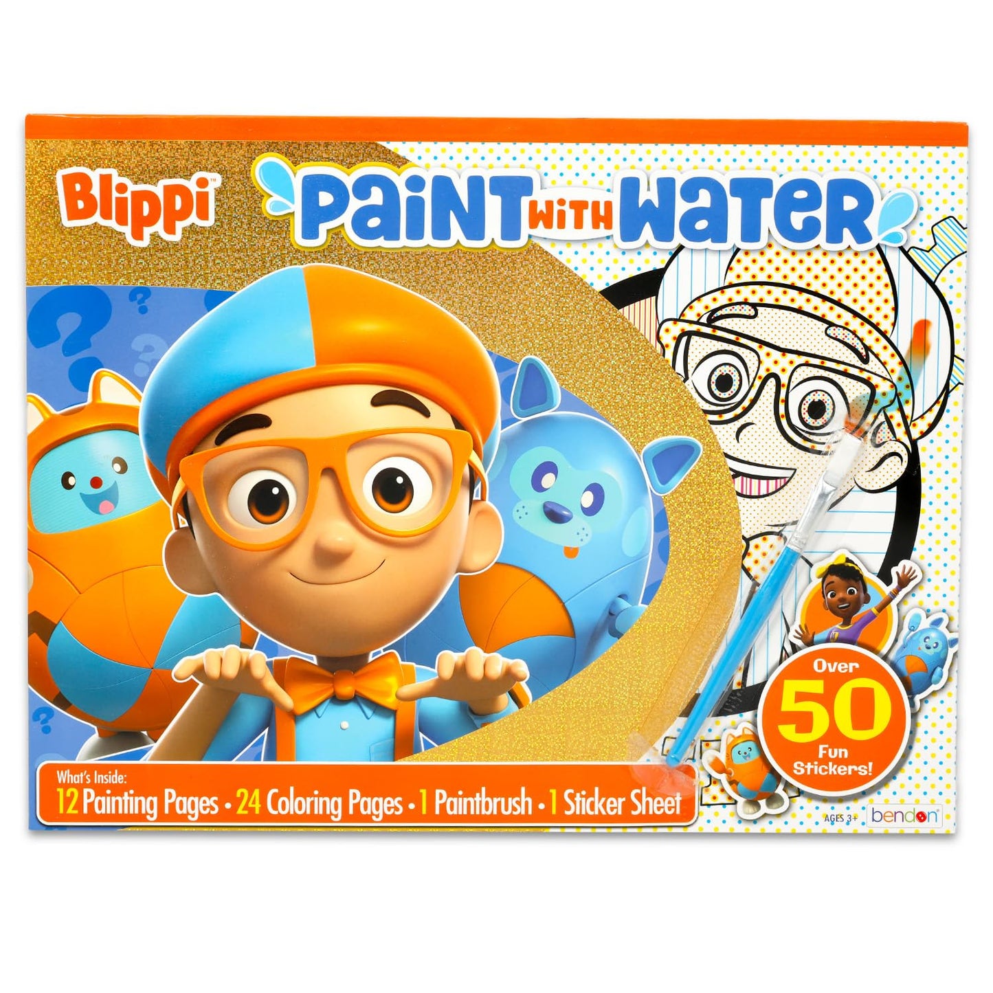 Blippi Paint with Water Set for Kids, Toddlers Age 3+ - Bundle with 40 Page Cute Cartoon Mess-Free Water Coloring Book for Ages 3 4 5 6 7 8 and More |