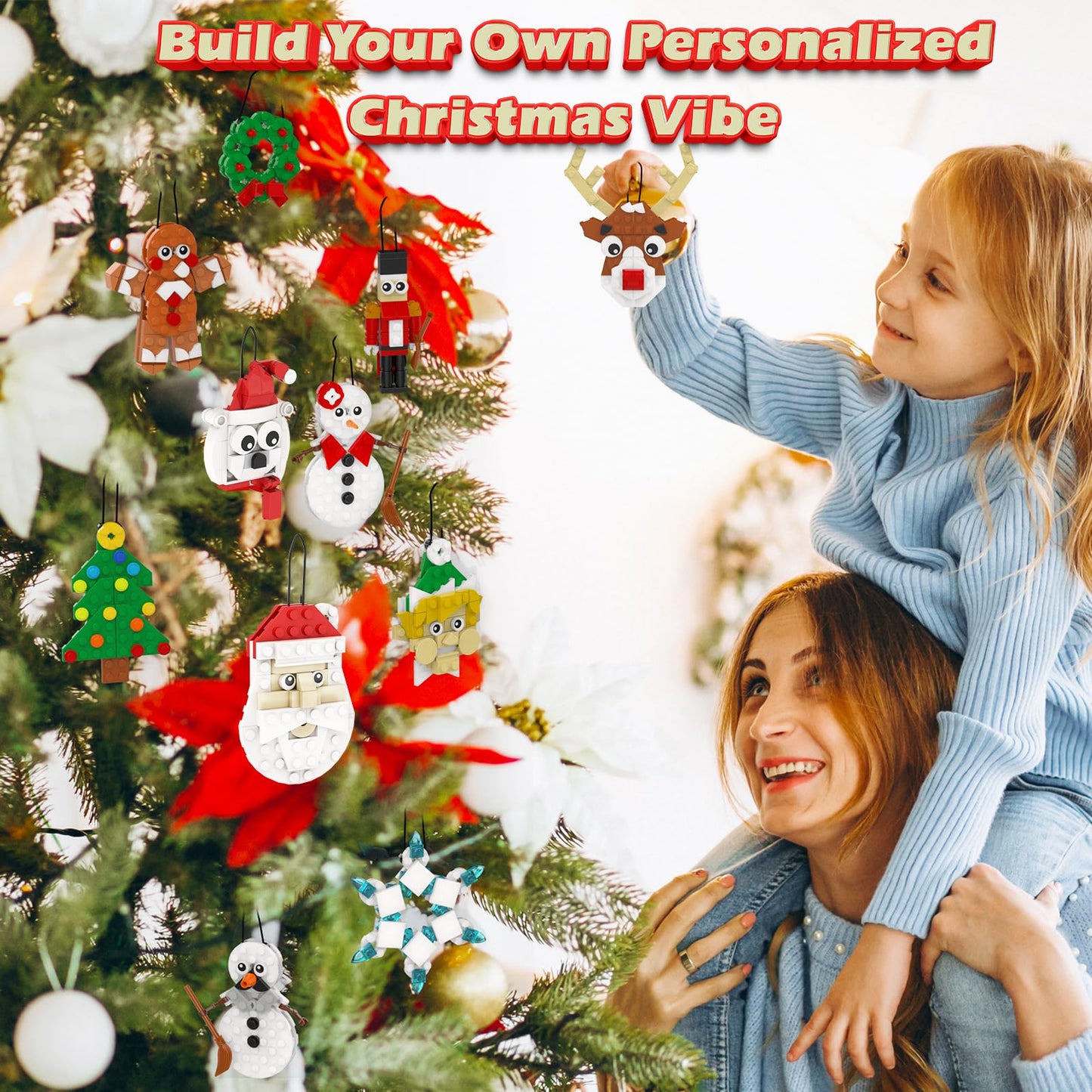 EIAVURPE Christmas Ornaments Building Set, 11-in-1 Christmas Tree, Wreath, Nutcracker, Gingerbread, Polar Bear, Snowflake, Reindeer, Santa, Stocking